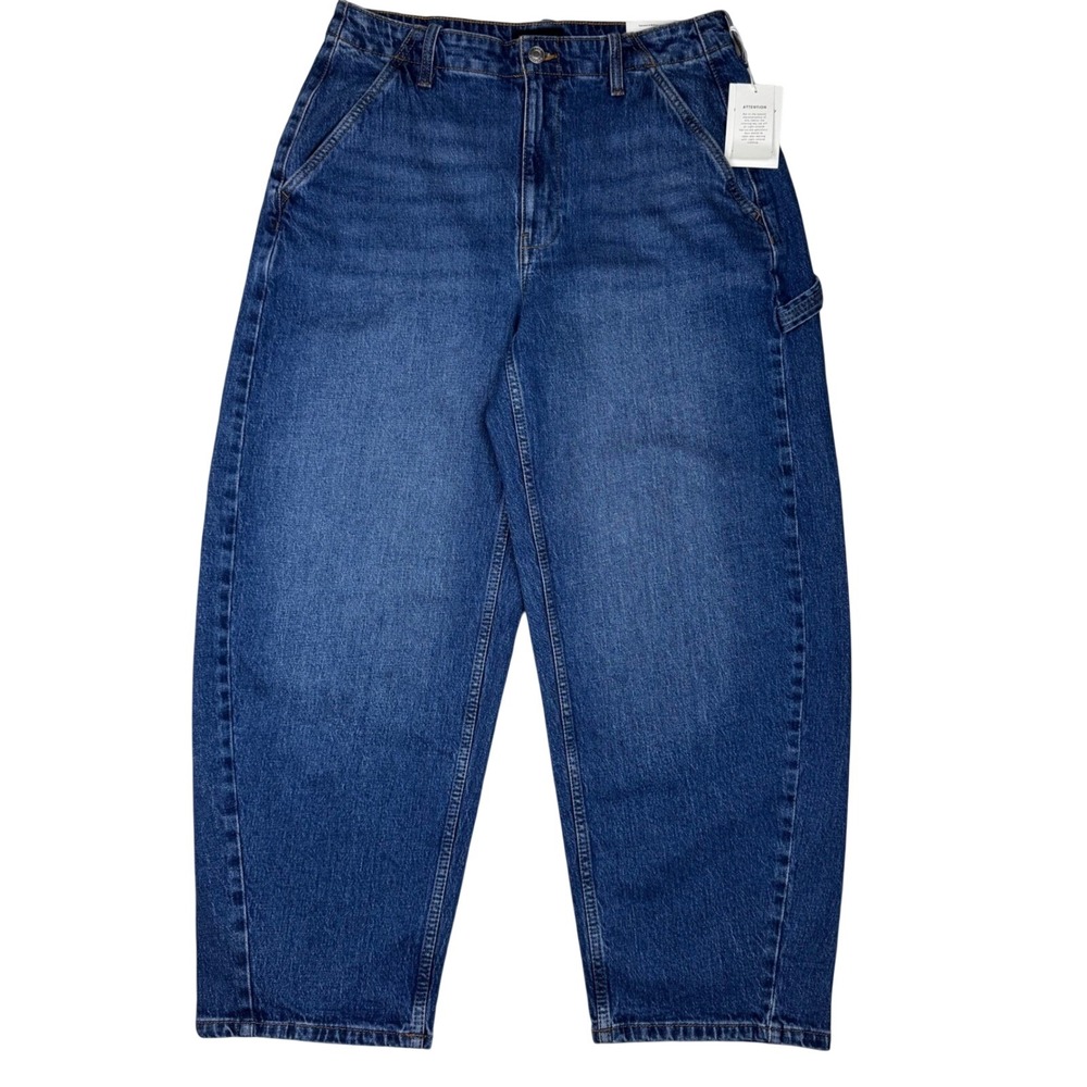 NWT Free Assembly Carpenter Barrel Leg Jean Utility Women 12 Med Blue Indigo Y2K